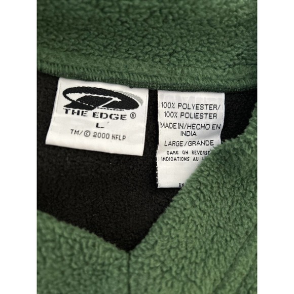 Vintage New York Jets Fleece Pullover Size L The Edge India Y2K NFL V Neck Green - Picture 4 of 7